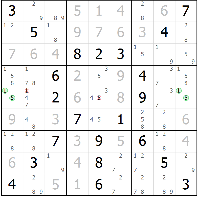Position des candidats pour la solution de la Gr 53 page 56 du magazine de sudoku Virtuose n° 117