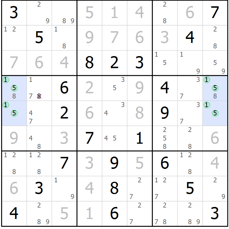 Position des candidats pour la solution de la Gr 53 page 56 du magazine de sudoku Virtuose n° 117