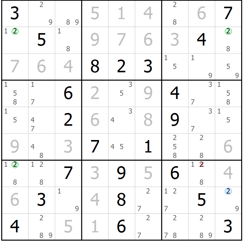 Position des candidats pour la solution de la Gr 53 page 56 du magazine de sudoku Virtuose n° 117