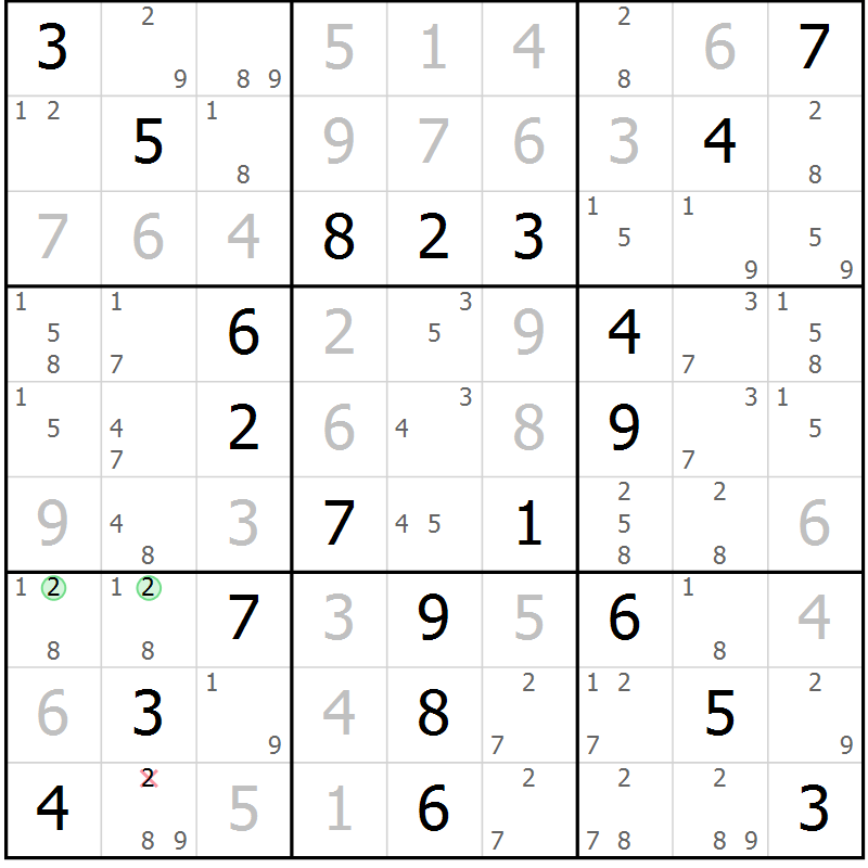 Position des candidats pour la solution de la Gr 53 page 56 du magazine de sudoku Virtuose n° 117