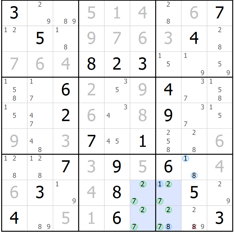 Position des candidats pour la solution de la Gr 53 page 56 du magazine de sudoku Virtuose n° 117