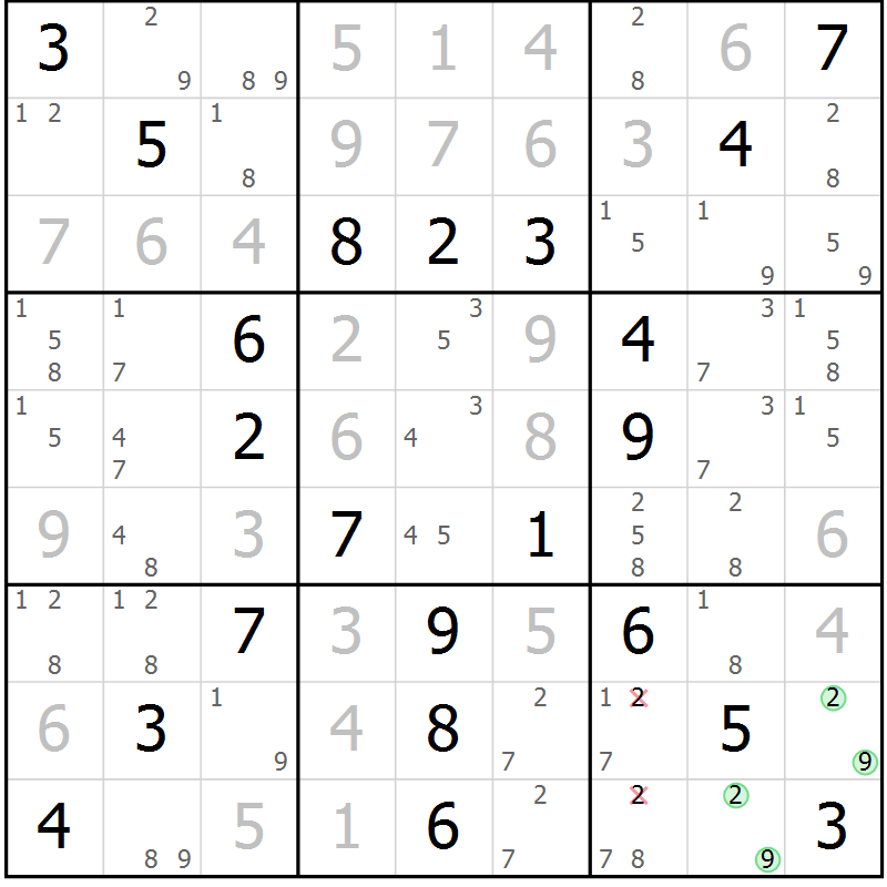 Position des candidats pour la solution de la Gr 53 page 56 du magazine de sudoku Virtuose n° 117