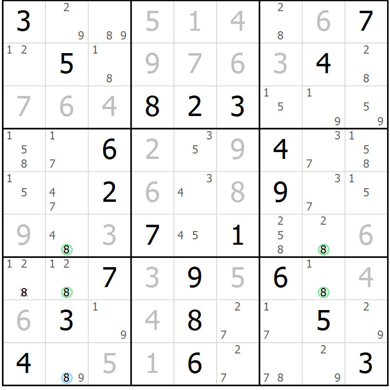 Position des candidats pour la solution de la Gr 53 page 56 du magazine de sudoku Virtuose n° 117
