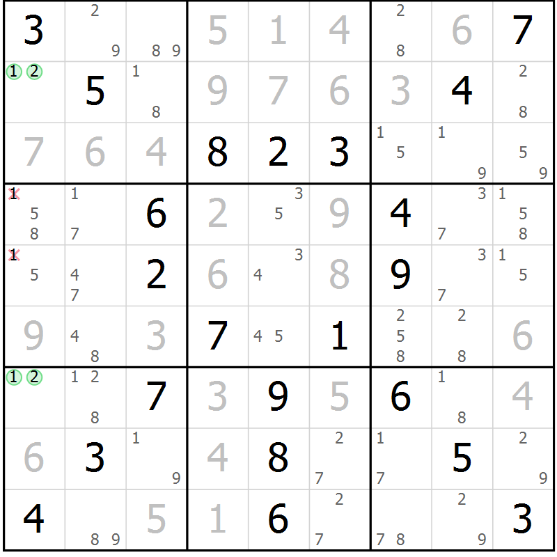 Position des candidats pour la solution de la Gr 53 page 56 du magazine de sudoku Virtuose n° 117