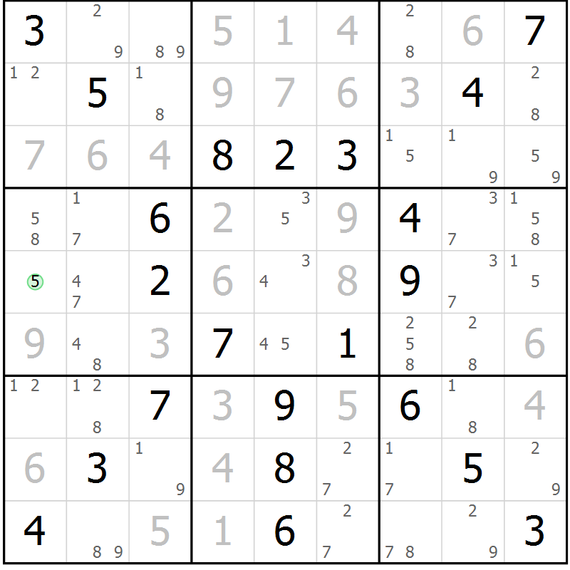 Position des candidats pour la solution de la Gr 53 page 56 du magazine de sudoku Virtuose n° 117
