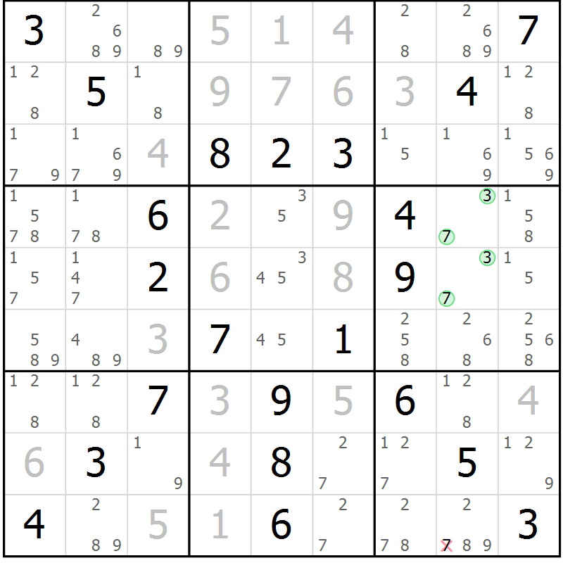 Position des candidats pour la solution de la Gr 53 page 56 du magazine de sudoku Virtuose n° 117