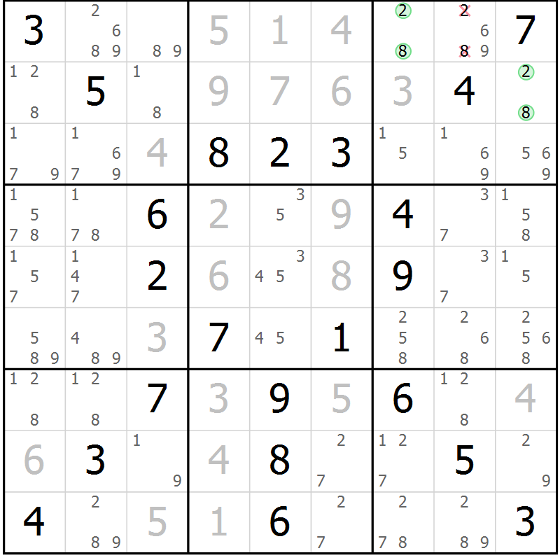 Position des candidats pour la solution de la Gr 53 page 56 du magazine de sudoku Virtuose n° 117