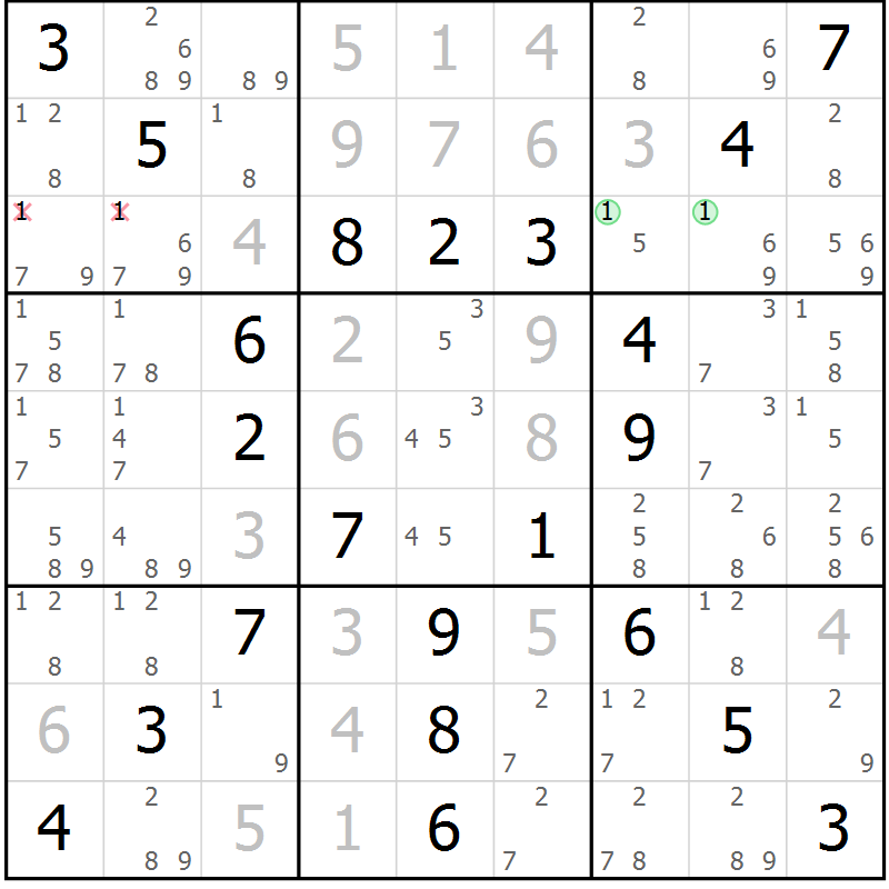 Position des candidats pour la solution de la Gr 53 page 56 du magazine de sudoku Virtuose n° 117