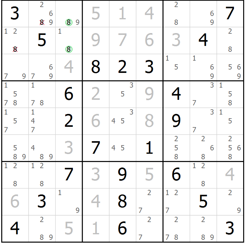 Position des candidats pour la solution de la Gr 53 page 56 du magazine de sudoku Virtuose n° 117