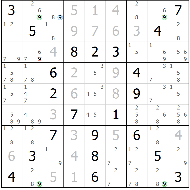 Position des candidats pour la solution de la Gr 53 page 56 du magazine de sudoku Virtuose n° 117