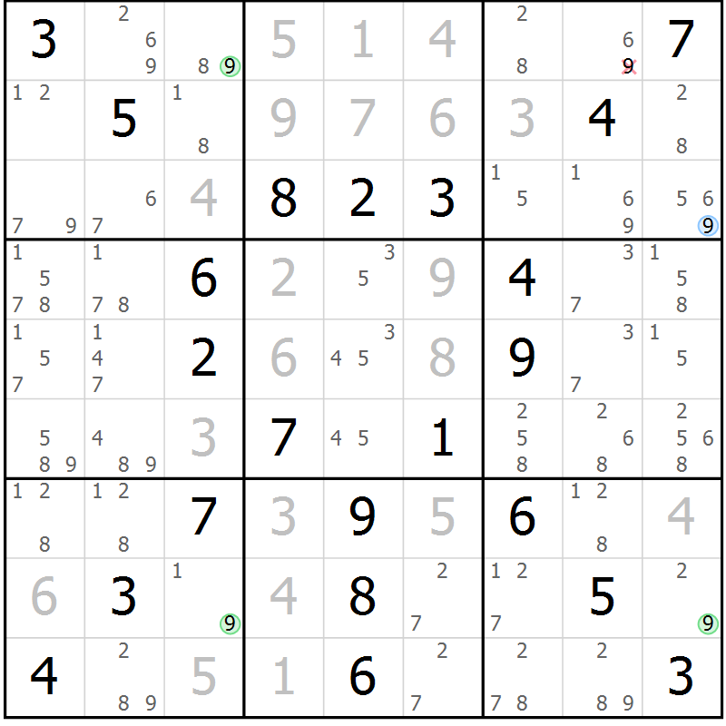 Position des candidats pour la solution de la Gr 53 page 56 du magazine de sudoku Virtuose n° 117