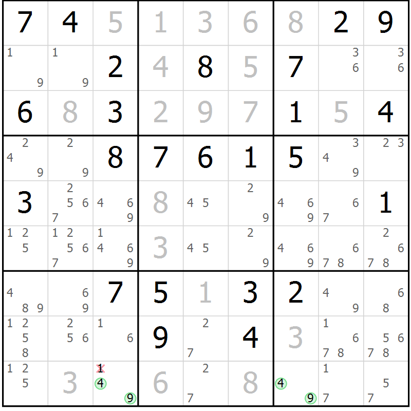 Position des candidats pour la solution de la Gr 54 page 57 du magazine de sudoku Virtuose n° 117