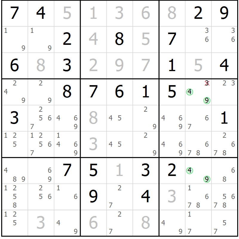 Position des candidats pour la solution de la Gr 54 page 57 du magazine de sudoku Virtuose n° 117
