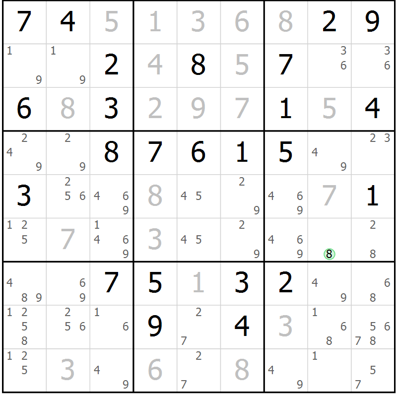 Position des candidats pour la solution de la Gr 54 page 57 du magazine de sudoku Virtuose n° 117