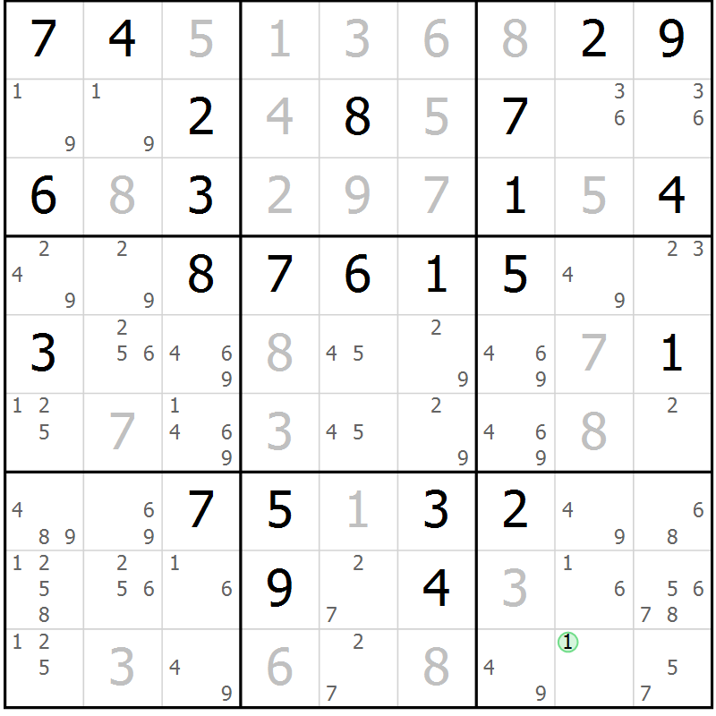 Position des candidats pour la solution de la Gr 54 page 57 du magazine de sudoku Virtuose n° 117