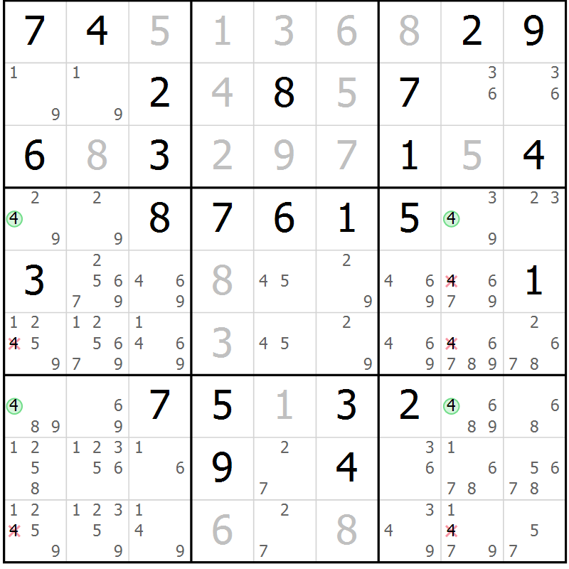 Position des candidats pour la solution de la Gr 54 page 57 du magazine de sudoku Virtuose n° 117