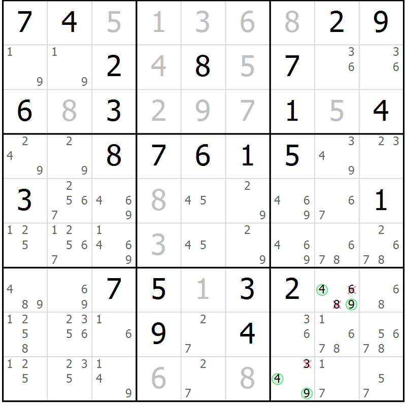 Position des candidats pour la solution de la Gr 54 page 57 du magazine de sudoku Virtuose n° 117
