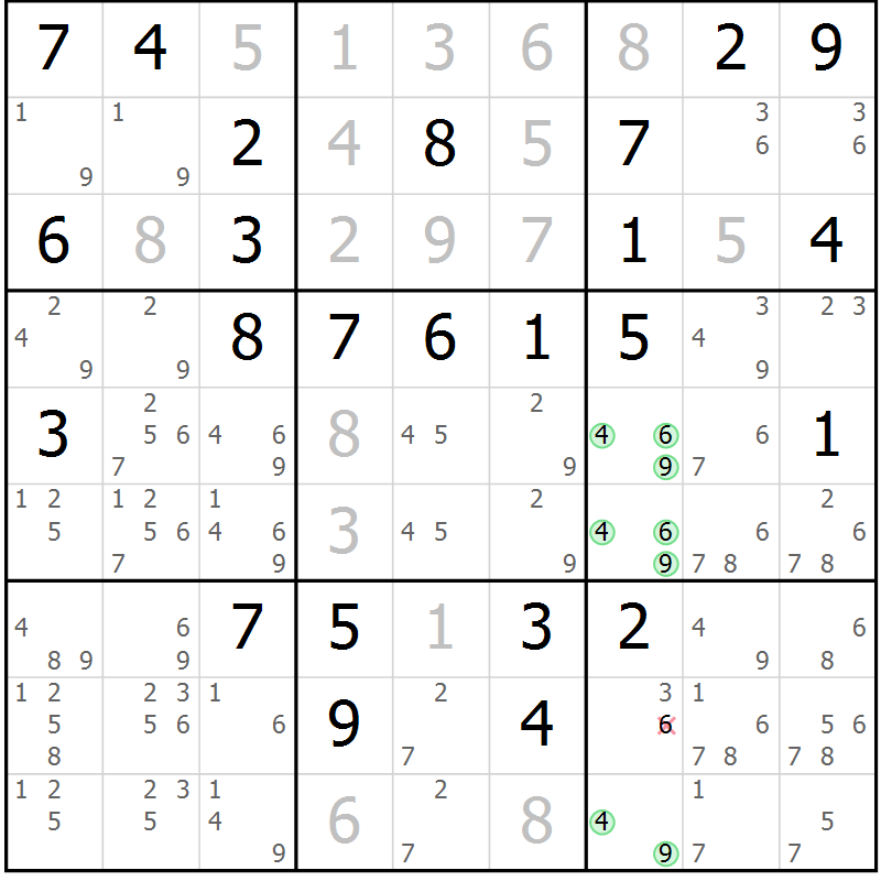 Position des candidats pour la solution de la Gr 54 page 57 du magazine de sudoku Virtuose n° 117