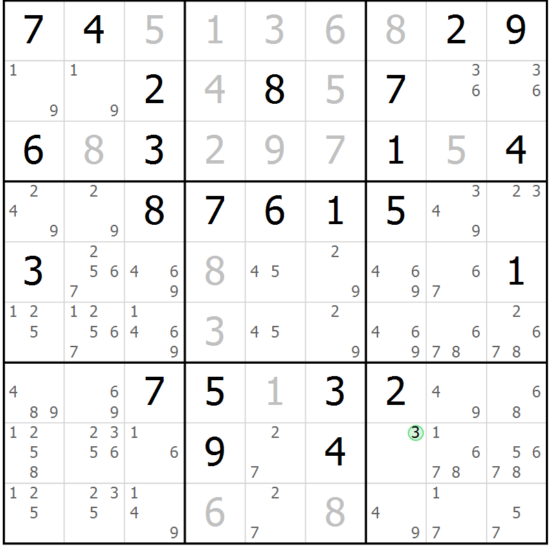 Position des candidats pour la solution de la Gr 54 page 57 du magazine de sudoku Virtuose n° 117