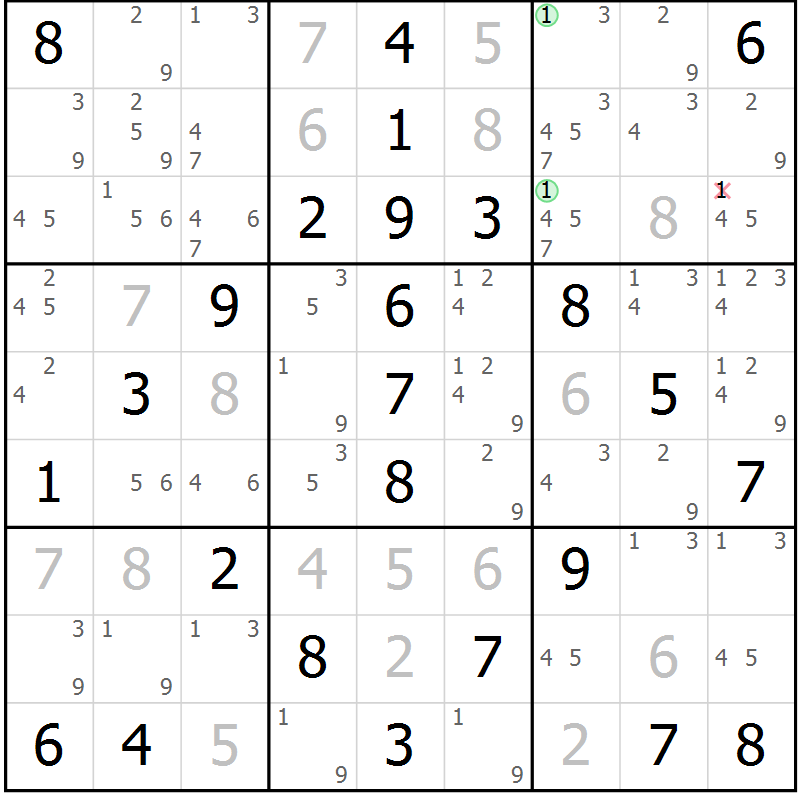 Position des candidats pour la solution de la Gr 55 page 58 du magazine de sudoku Virtuose n° 117