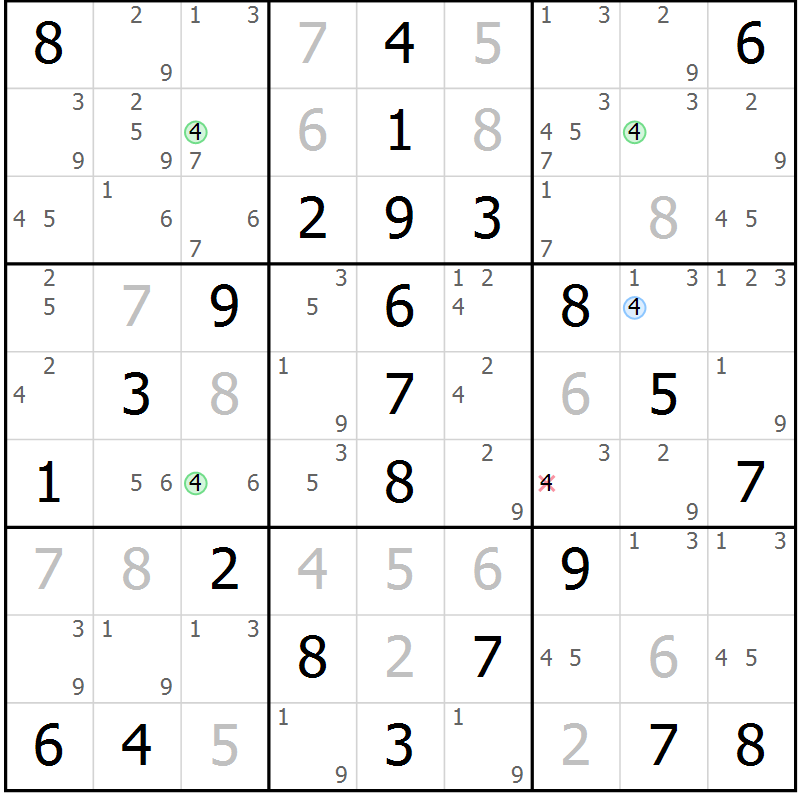 Position des candidats pour la solution de la Gr 55 page 58 du magazine de sudoku Virtuose n° 117