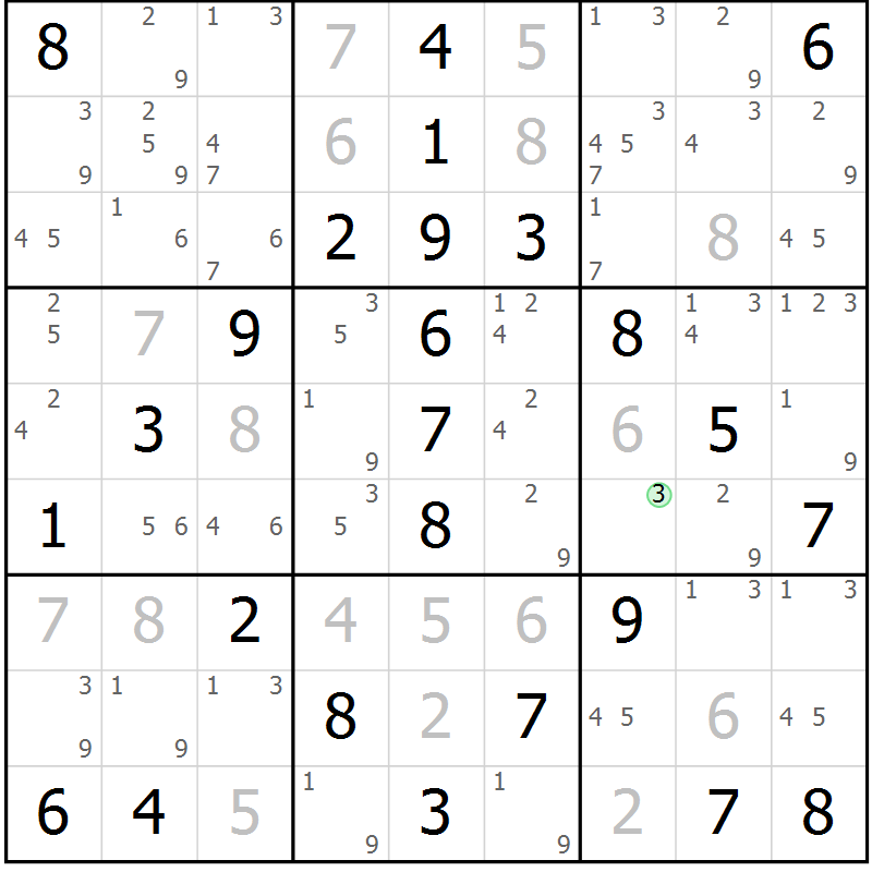 Position des candidats pour la solution de la Gr 55 page 58 du magazine de sudoku Virtuose n° 117