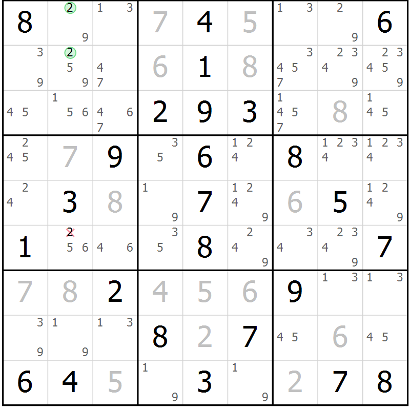 Position des candidats pour la solution de la Gr 55 page 58 du magazine de sudoku Virtuose n° 117
