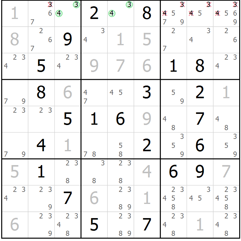 Position des candidats pour la solution de la Gr 56 page 59 du magazine de sudoku Virtuose n° 117