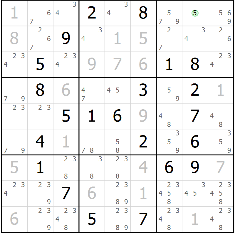 Position des candidats pour la solution de la Gr 56 page 59 du magazine de sudoku Virtuose n° 117
