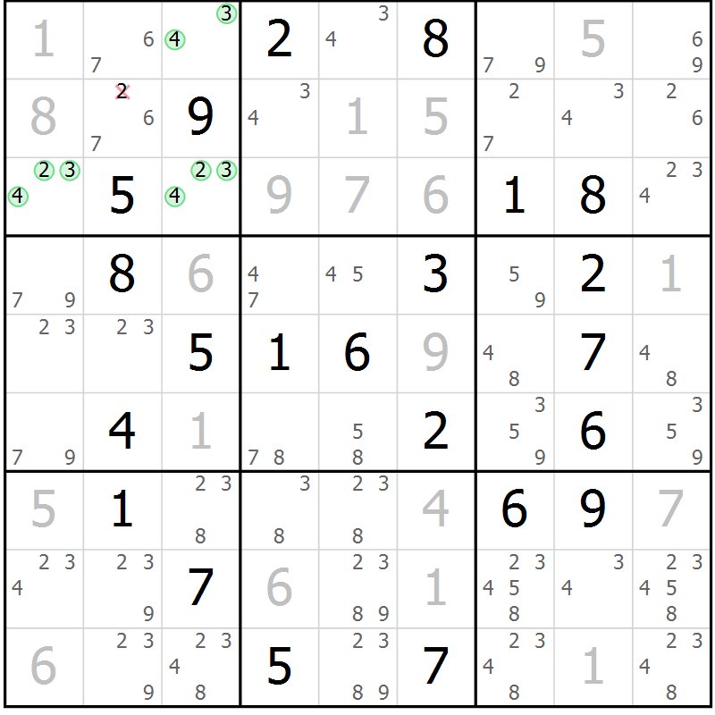 Position des candidats pour la solution de la Gr 56 page 59 du magazine de sudoku Virtuose n° 117