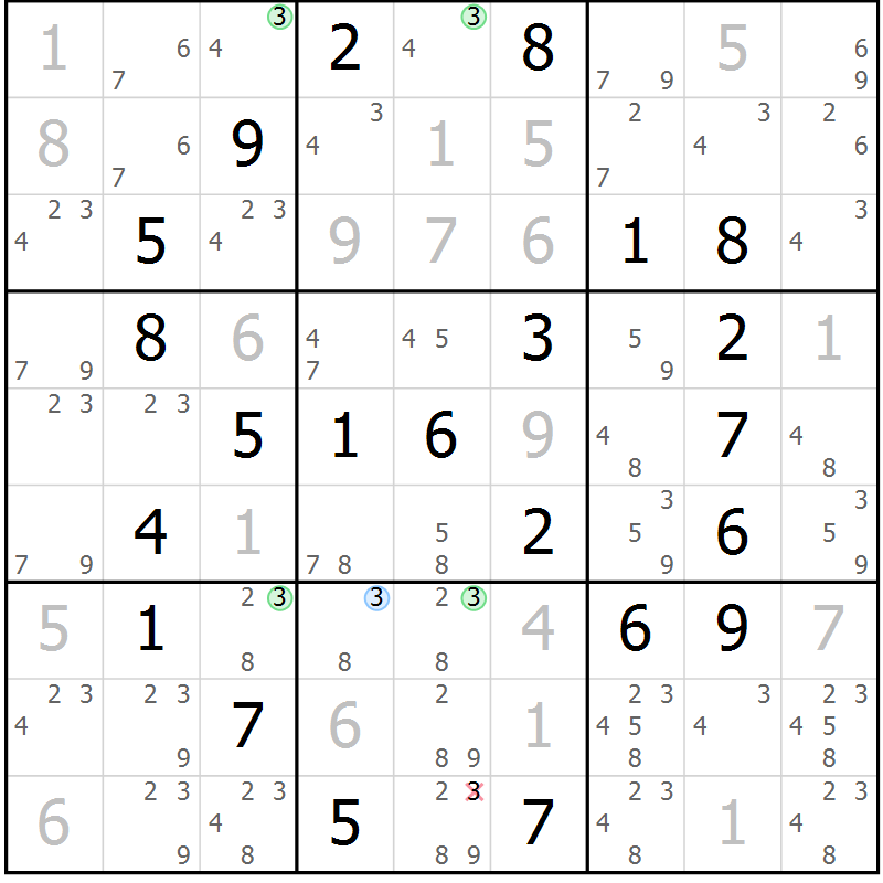 Position des candidats pour la solution de la Gr 56 page 59 du magazine de sudoku Virtuose n° 117