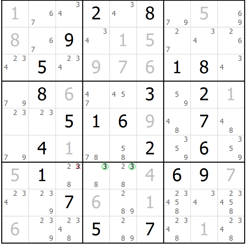 Position des candidats pour la solution de la Gr 56 page 59 du magazine de sudoku Virtuose n° 117