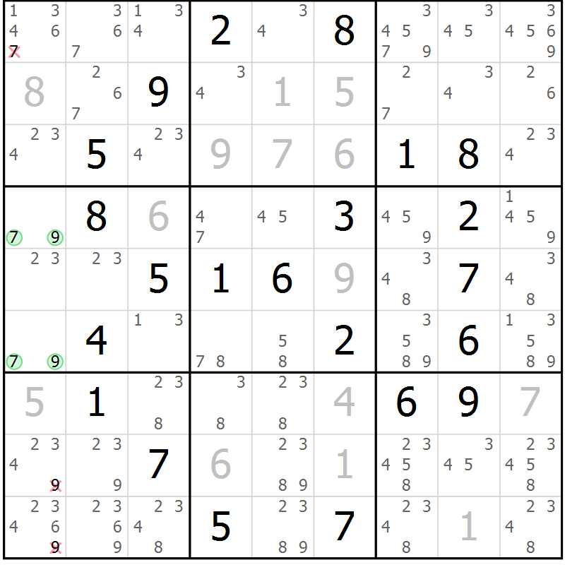 Position des candidats pour la solution de la Gr 56 page 59 du magazine de sudoku Virtuose n° 117