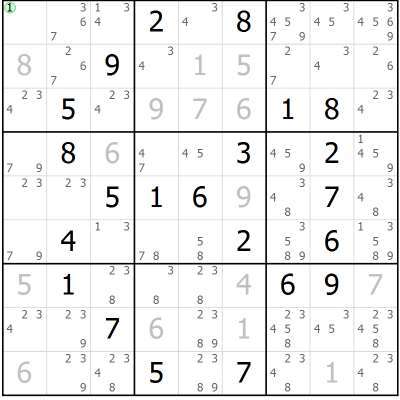 Position des candidats pour la solution de la Gr 56 page 59 du magazine de sudoku Virtuose n° 117