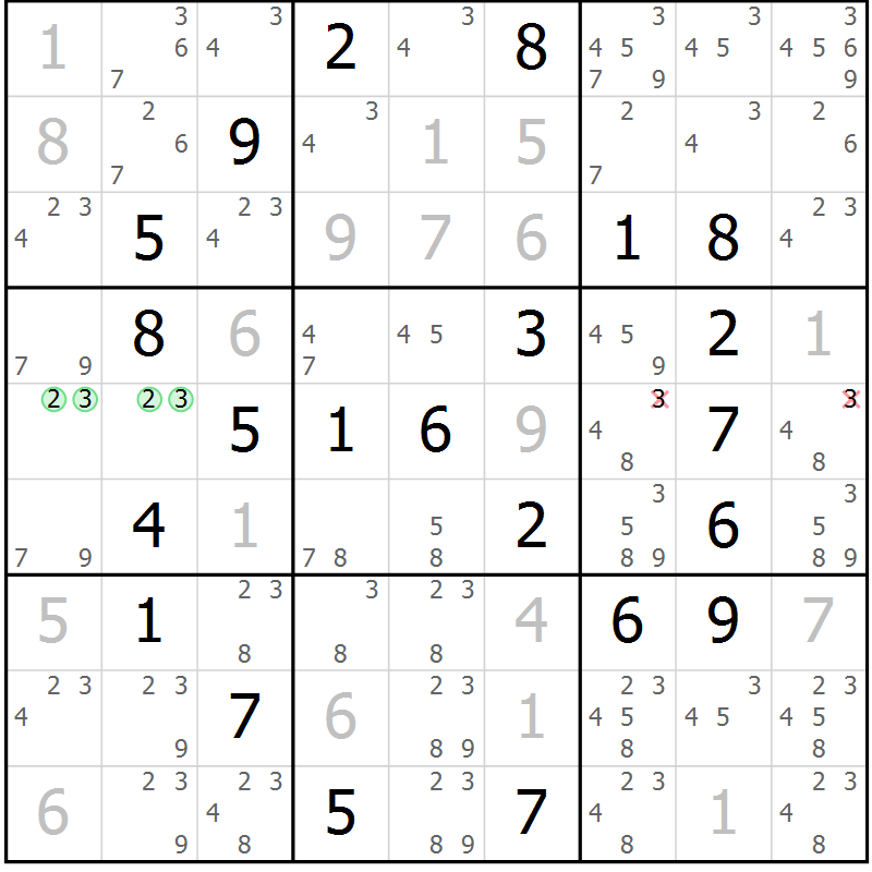 Position des candidats pour la solution de la Gr 56 page 59 du magazine de sudoku Virtuose n° 117