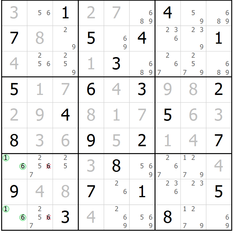 Position des candidats pour la solution de la Gr 57 page 60 du magazine de sudoku Virtuose n° 117