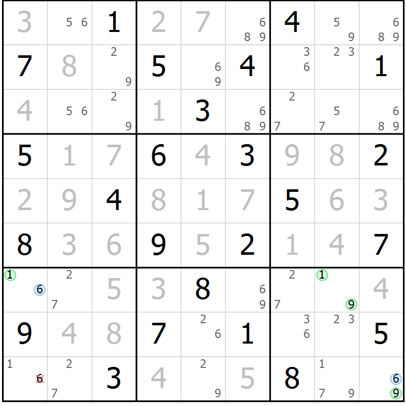 Position des candidats pour la solution de la Gr 57 page 60 du magazine de sudoku Virtuose n° 117