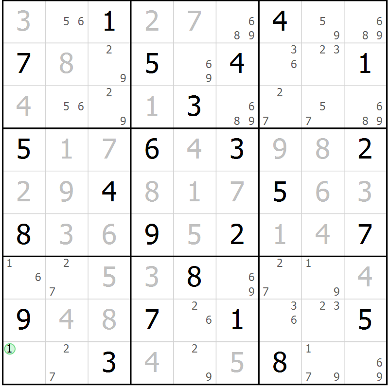 Position des candidats pour la solution de la Gr 57 page 60 du magazine de sudoku Virtuose n° 117