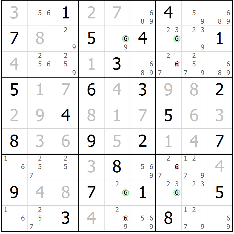 Position des candidats pour la solution de la Gr 57 page 60 du magazine de sudoku Virtuose n° 117