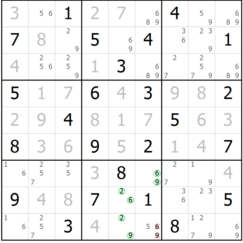 Position des candidats pour la solution de la Gr 57 page 60 du magazine de sudoku Virtuose n° 117