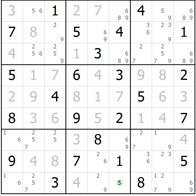Position des candidats pour la solution de la Gr 57 page 60 du magazine de sudoku Virtuose n° 117