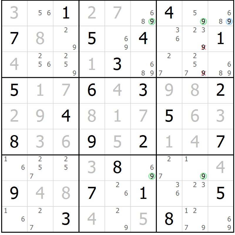 Position des candidats pour la solution de la Gr 57 page 60 du magazine de sudoku Virtuose n° 117