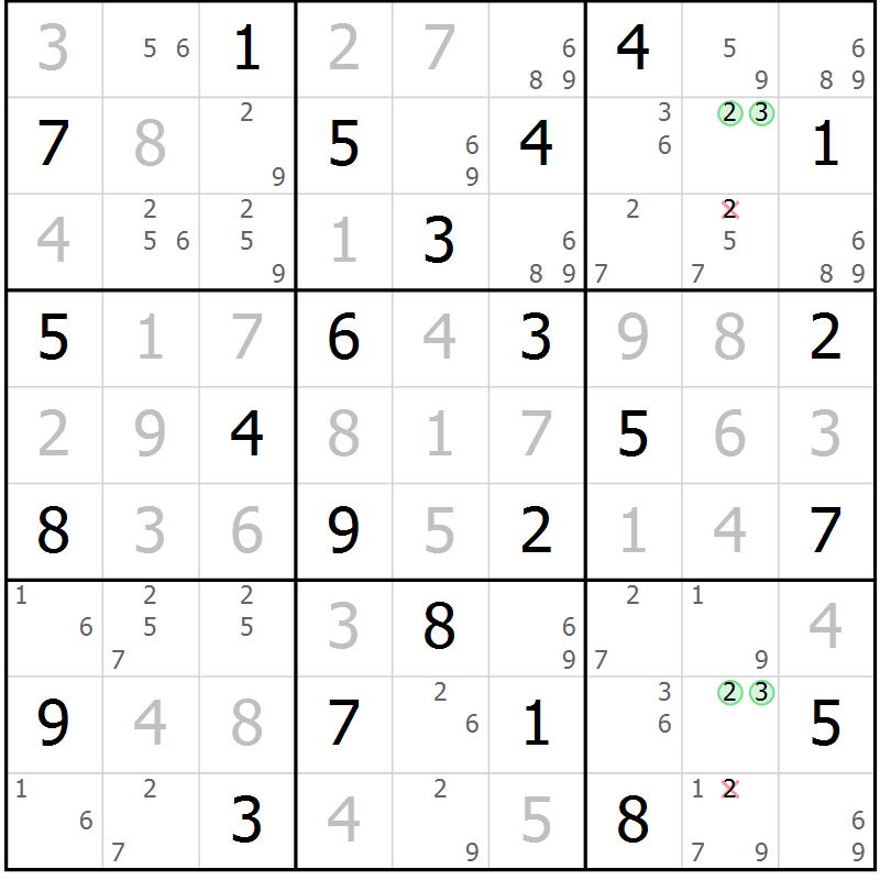 Position des candidats pour la solution de la Gr 57 page 60 du magazine de sudoku Virtuose n° 117
