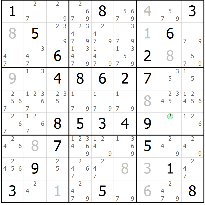 Position des candidats pour la solution de la Gr 58 page 61 du magazine de sudoku Virtuose n° 117