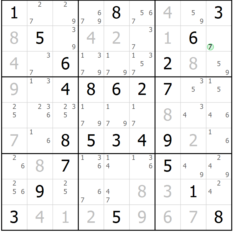 Position des candidats pour la solution de la Gr 58 page 61 du magazine de sudoku Virtuose n° 117