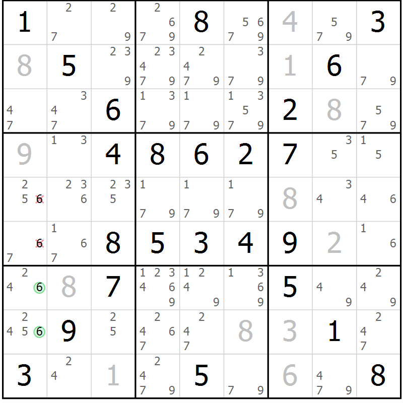 Position des candidats pour la solution de la Gr 58 page 61 du magazine de sudoku Virtuose n° 117