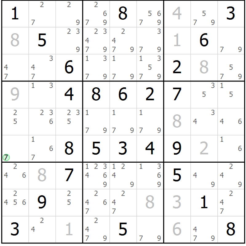 Position des candidats pour la solution de la Gr 58 page 61 du magazine de sudoku Virtuose n° 117