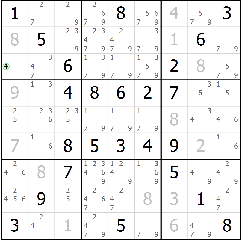 Position des candidats pour la solution de la Gr 58 page 61 du magazine de sudoku Virtuose n° 117