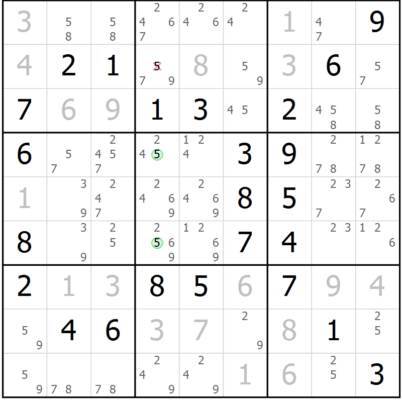Position des candidats pour la solution de la Gr 59 page 62 du magazine de sudoku Virtuose n° 117