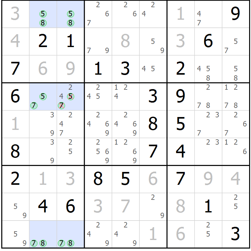 Position des candidats pour la solution de la Gr 59 page 62 du magazine de sudoku Virtuose n° 117
